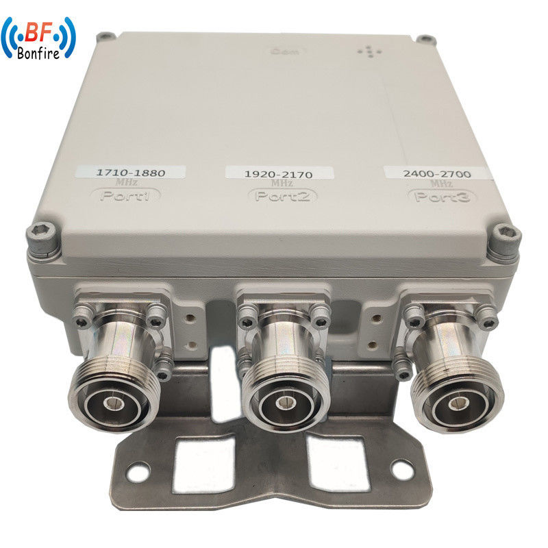Combinador IP65 de três bandas interno/exterior 1710-1880/1920-2170/2300-2700MHz 4.3-10-F DIN-F